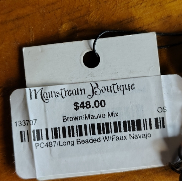 Long Beaded Faux Stones With Large Pink Gem Stone Shaped Rhinestone Navajo - Picture 8 of 9